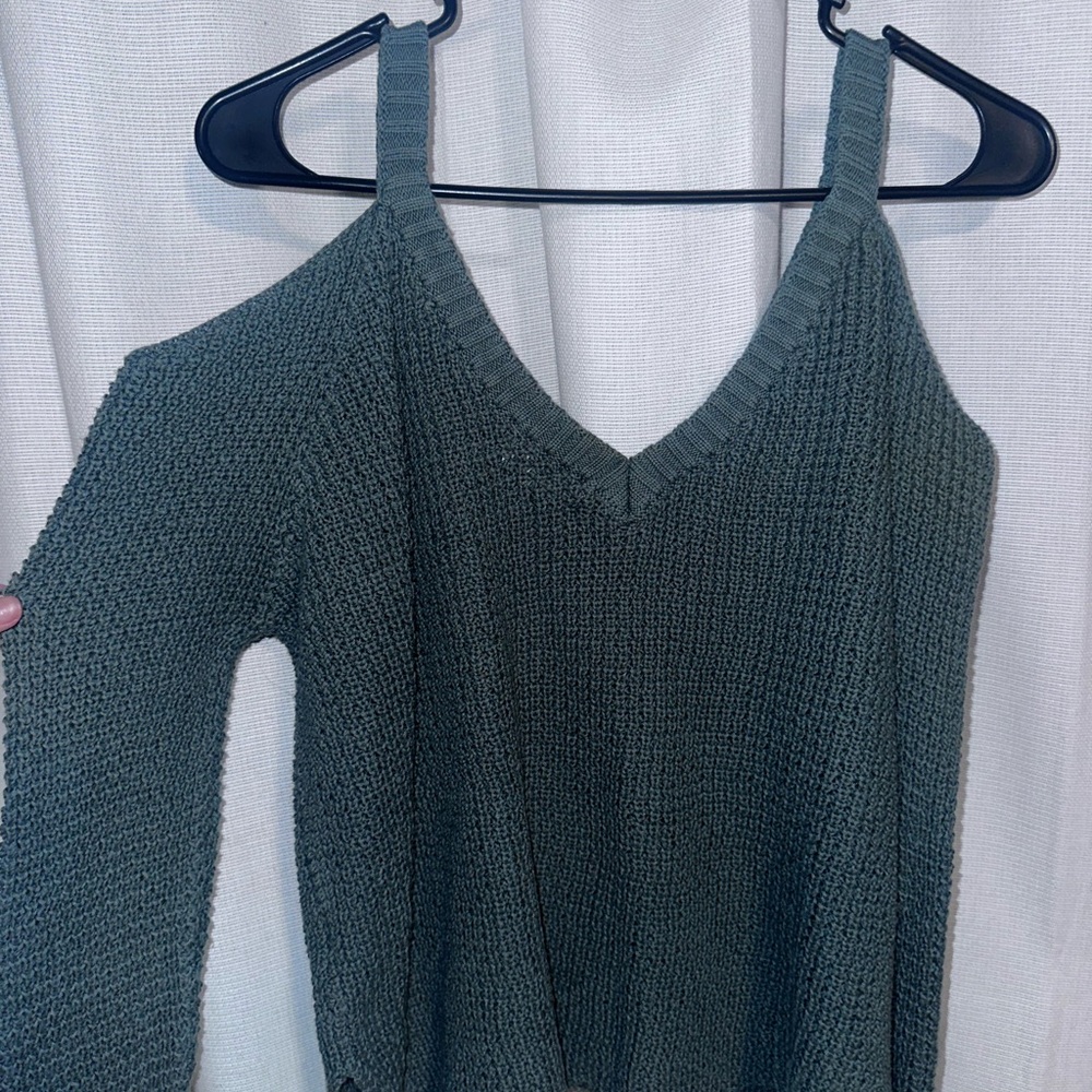 Green Off the Shoulder Sweater
